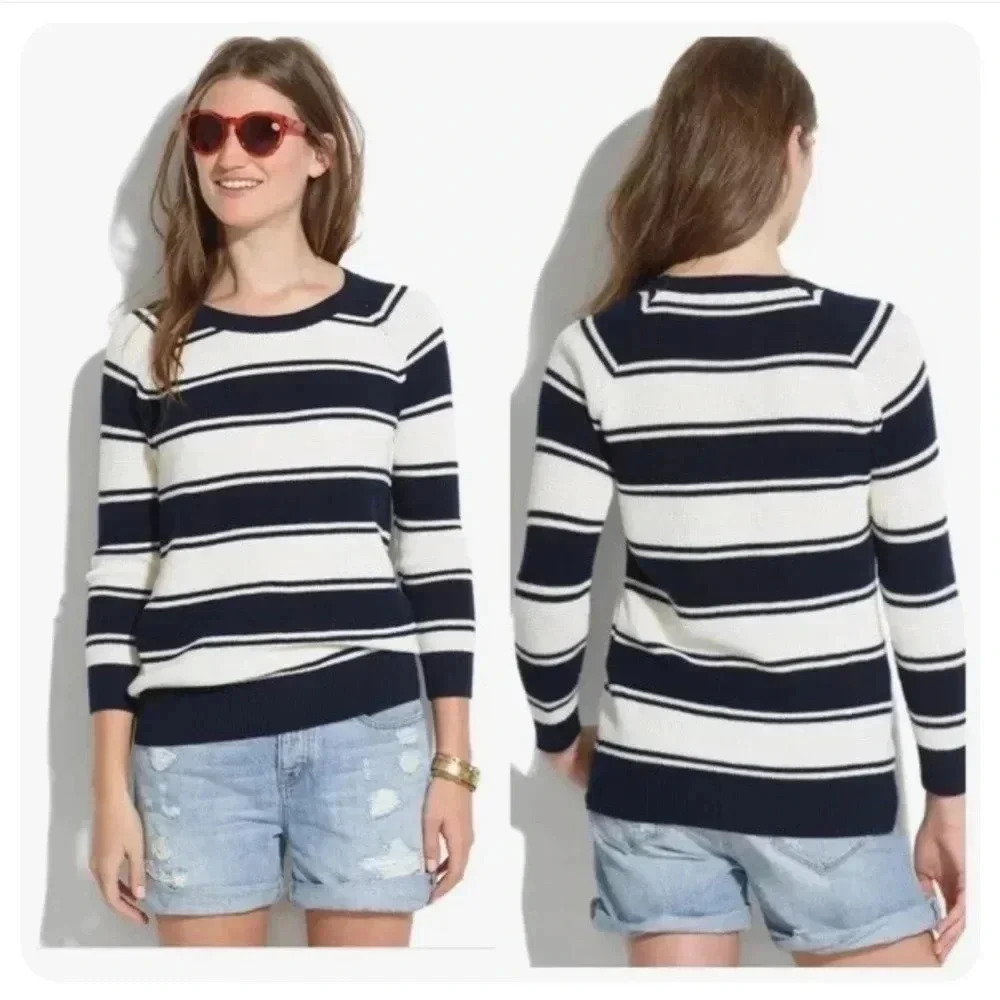 Madewell Bridgeview Pullover in Blue Stripe Women Cotton Sweater Size XS